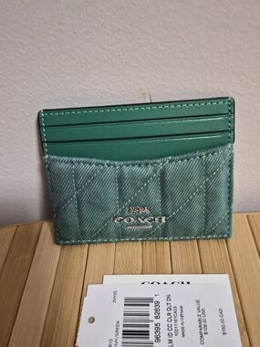 Coach Green Quilted Denim Card Holder with ID Window